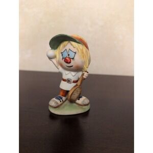 Vtg 1975 Arnart Ceramic Clown Tennis Player Figurine Whimsical Sports Size 4"